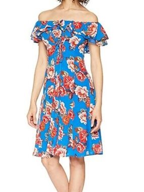 ASTR Lace-up Bodice Floral Dress Size M On or Off the Shoulder Ruffle Coquette